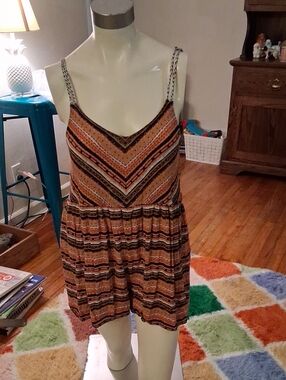 Xhilaration Orange & Black Striped Spaghetti-Strap Mini Dress
